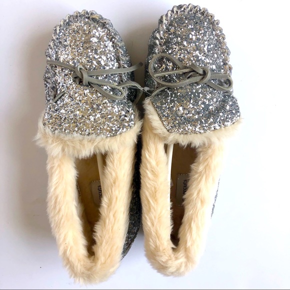 Crewcuts by J. Crew Glitter Moccasins Slippers K5